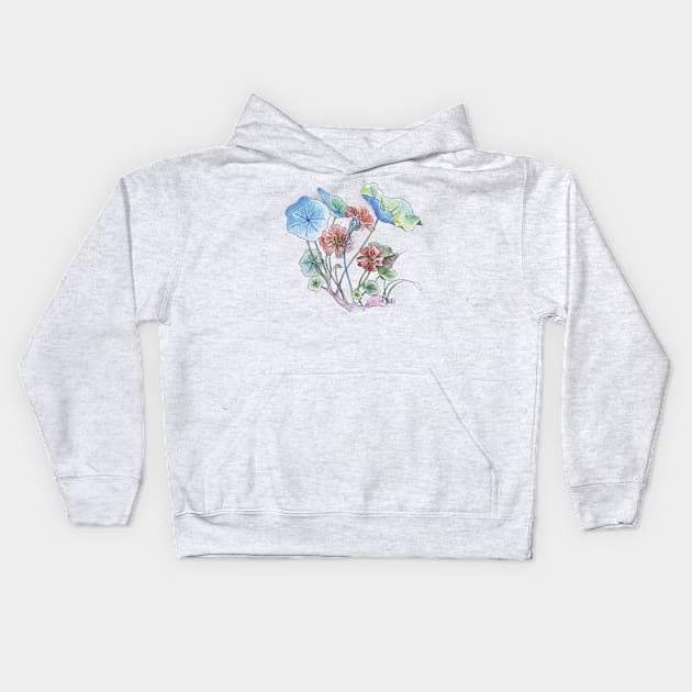 Nasturtium watercolor Kids Hoodie by ShiningLightGallery